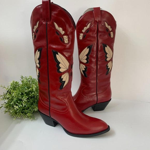 Jeffrey Campbell Shoes - Jeffrey Campbell Fly Away Knee High Western Boot Sz 8.5 in Red $360
